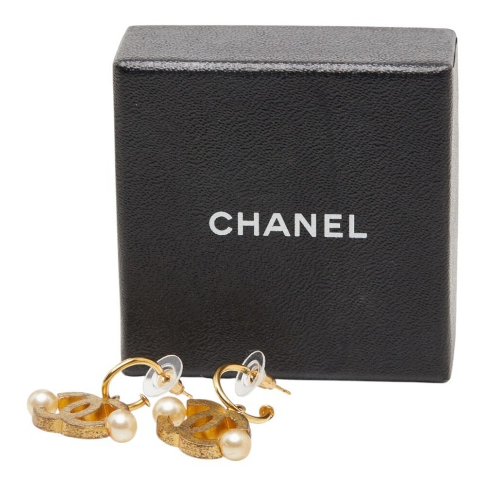 Chanel Coco Mark Earrings, Gold Plated, Faux Pearl, Women's CHANEL - Picture 6 of 6